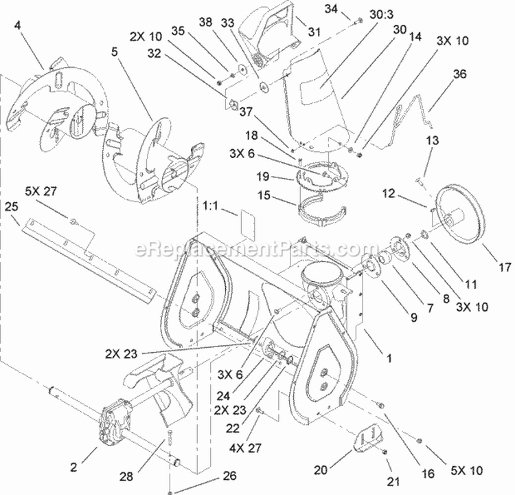 Auger & Housing Assembly Diagram and Parts List for 28232 200000001-200999999 - 2000 Lawn Boy Snow Blower